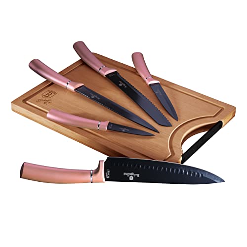 berlinger-haus-i-rose-set-5-couteaux-cuisine-planche-bambou-noir image 4