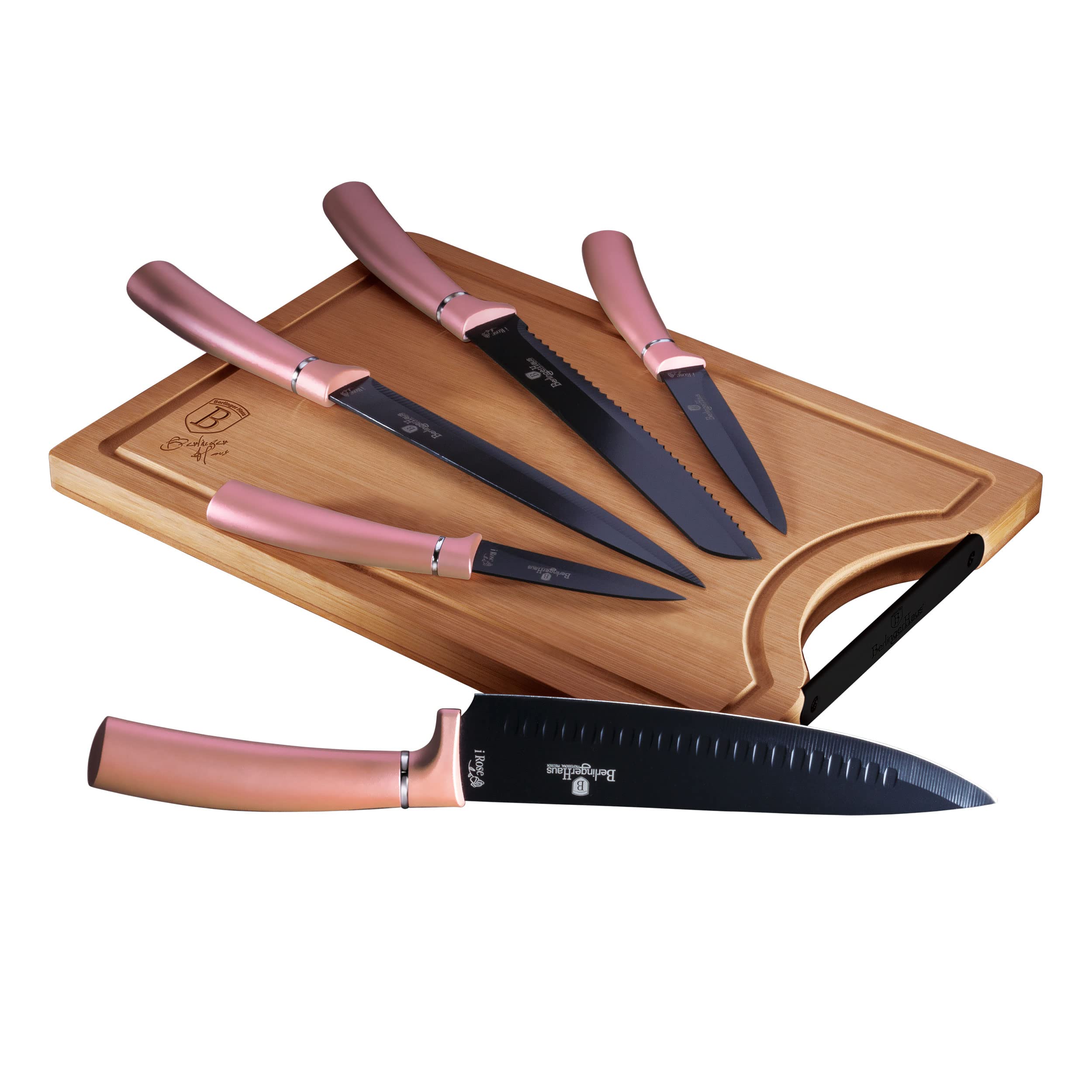 berlinger-haus-i-rose-set-5-couteaux-cuisine-planche-bambou-noir image 1