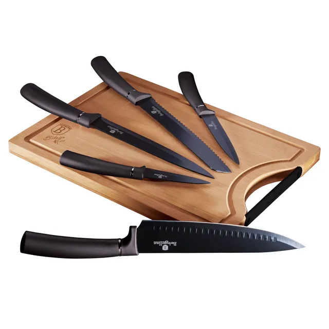 berlinger-haus-carbon-pro-set-5-couteaux-cuisine-planche-bambou image 1
