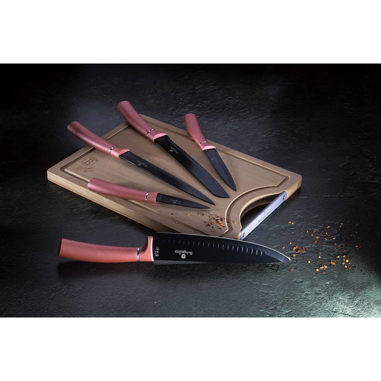 berlinger-haus-i-rose-set-5-couteaux-cuisine-planche-bambou-noir image 3