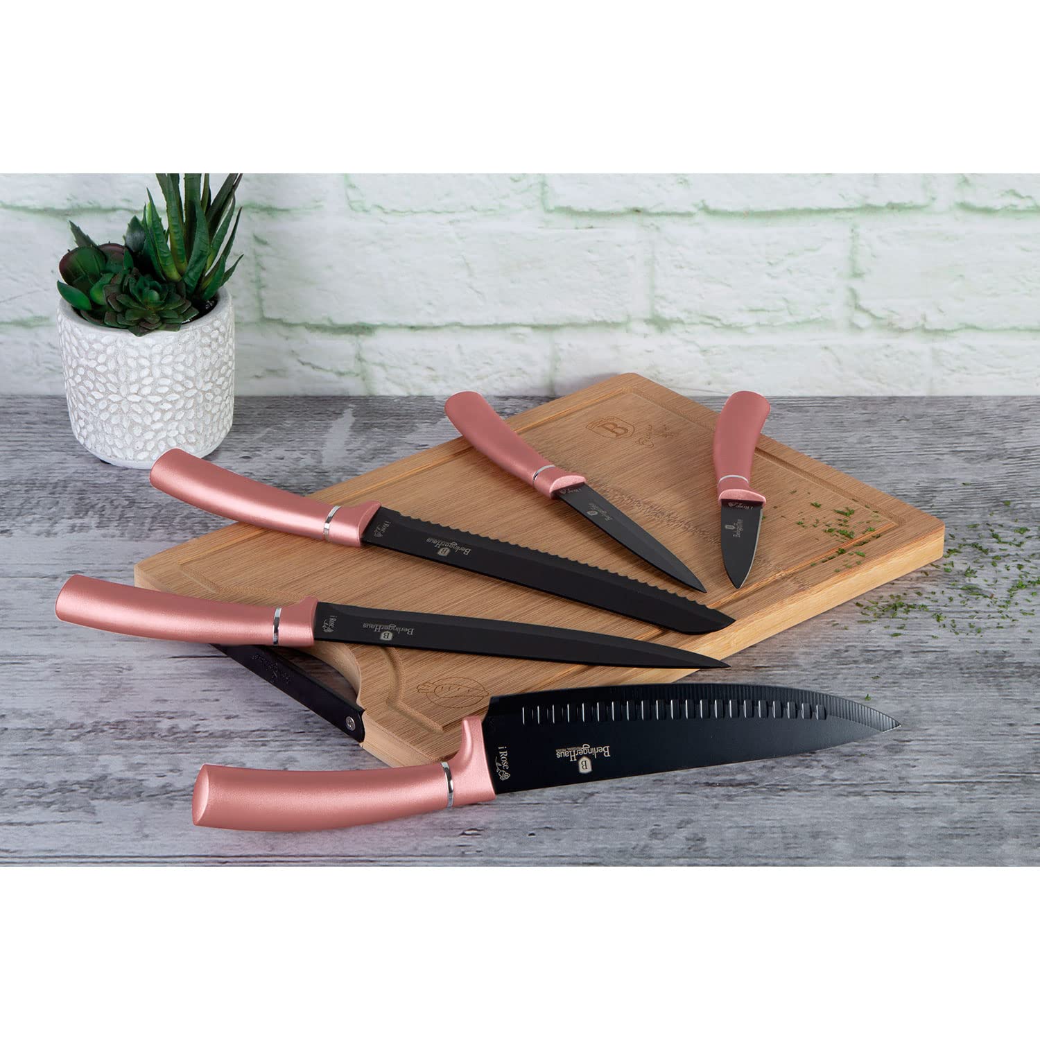 berlinger-haus-i-rose-set-5-couteaux-cuisine-planche-bambou-noir image 2